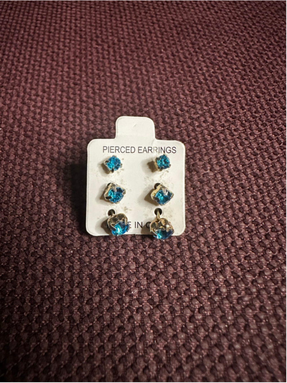 Blue and Gold Stud Earrings, Set of 3 Pairs